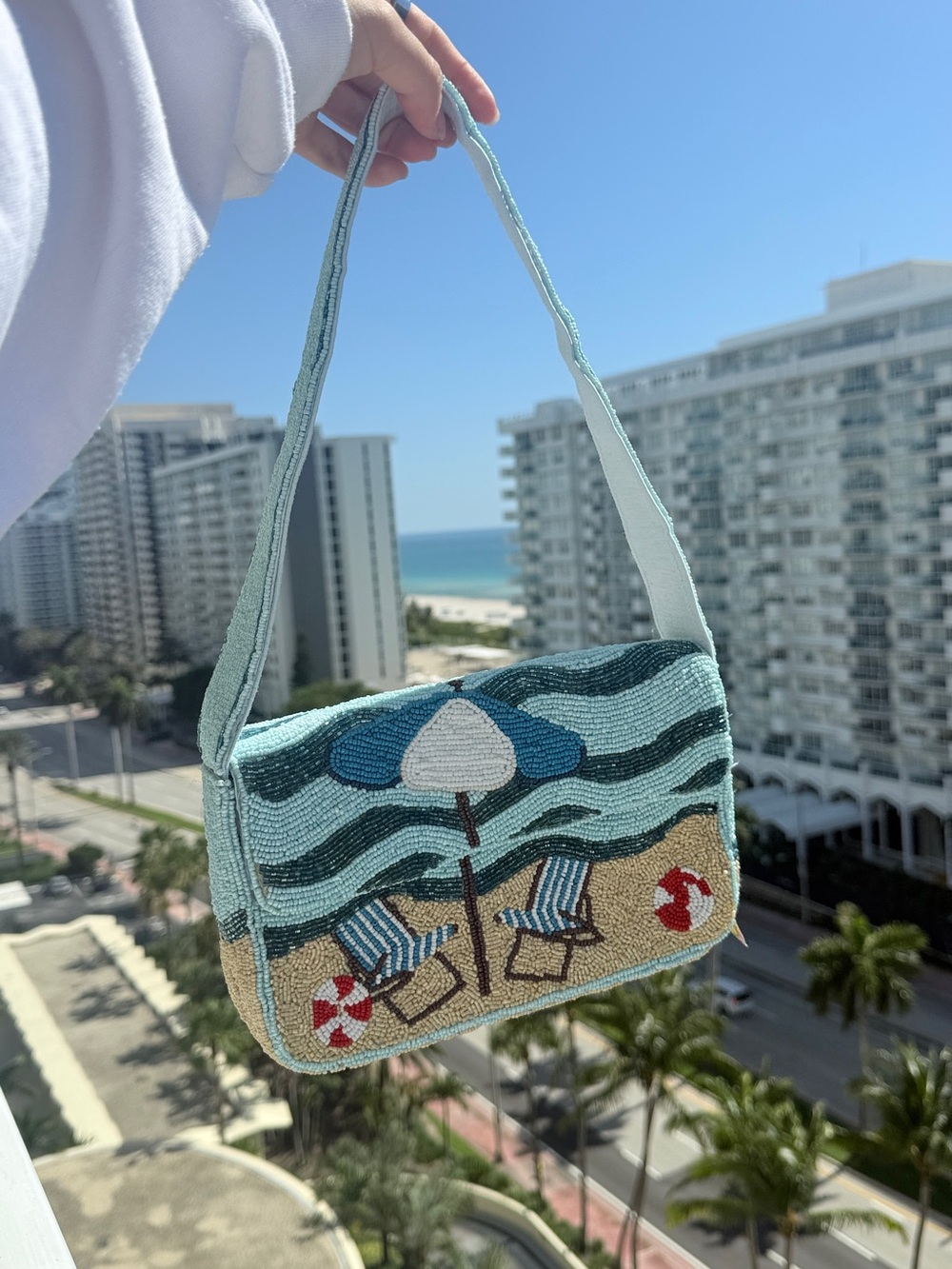 NEW STAUD SOL MER AMERICA BEYOND BEADED Beach UMBRELLA Embroidered Shoulder Bag - Picture 4 of 7